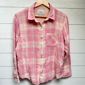 Rails | Women's Organic Cotton Light Weight Pink Plaid Button Down Top | Size M